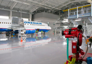 Hangar for BOEING 737 NG aircraft technical maintenance at the international airport, Orenburg 